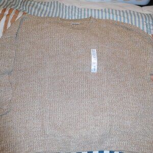 NWT 3X SONOMA THICK CABLE KNIT SWEATER CREW NECK BANDED BOTTOM BEIGE